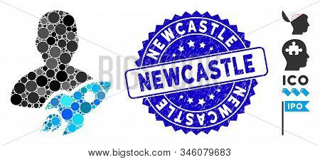Mosaic Startuper Icon And Corroded Stamp Seal With Newcastle Text. Mosaic Vector Is Created With Sta