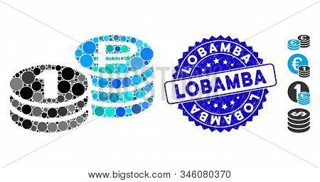 Mosaic Rouble Coin Stacks Icon And Rubber Stamp Seal With Lobamba Caption. Mosaic Vector Is Designed
