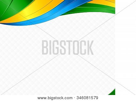 Abstract Background With Wave Shapes With The Green, Yellow, Blue Colors Of The Flag Of Gabon To Use