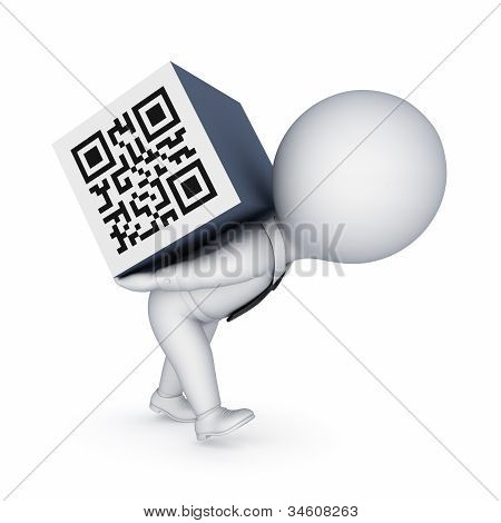 3D samll kişi ve QR kodu.