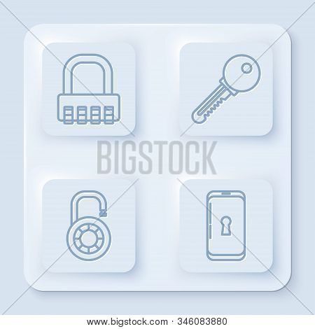 Set Line Safe Combination Lock , Key , Safe Combination Lock Wheel And Smartphone With Lock . White 