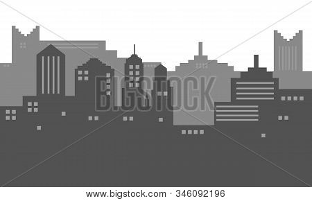 Background Vector Illustration Of City Silhoutte In Black And White Colour
