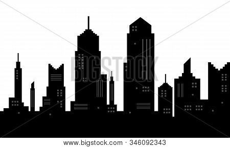 Black And White City Silhouette With A Panoramic Background Of The City