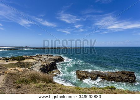 Panoramic View Of The Rock Outcrop Of The Clarence Head In Yamba, Northern Coast Of Nsw, Australia