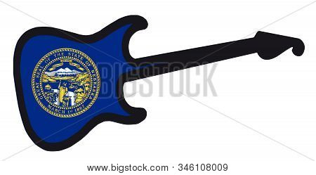 An Original Solid Body Electric Guitar Isolated Over White With The Nebraska State Flag
