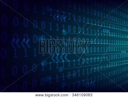 Binary Numeral System With Modern Circuit Technology On Dark Blue Gradients Background.