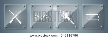 Set Hipster Arrows, Hipster Arrow Tip, Trap Hunting And Two Crossed Shotguns. Square Glass Panels. V
