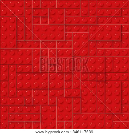Red Seamless Plastic Construction Plate. Perfect Closeup Gloss Plastic Block. Eps 10