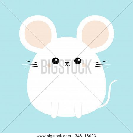 White Mouse Icon. Funny Head Face. Cute Kawaii Cartoon Round Character. Baby Greeting Card Template.