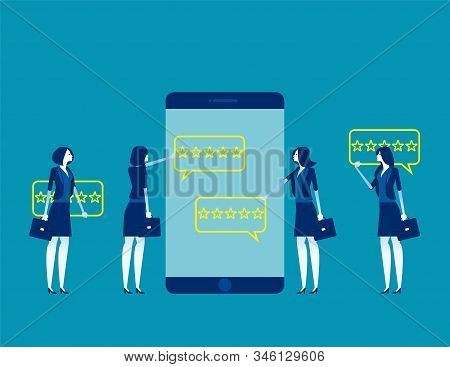 Business People At Giving Stars. Concept Business Vector Illustration, Feedback And Rating, Thumb Up