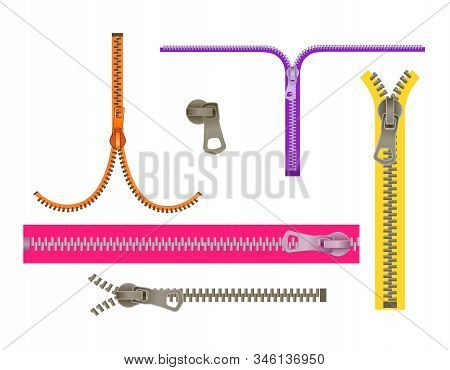 Set Fashion Elements. Basic Plastic Zipper. Open And Closed Lock. Repeating Element. Fastener Vector