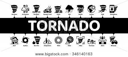 Tornado And Hurricane Minimal Infographic Web Banner Vector. Tornado Blowing House Roof, Cyclone On 