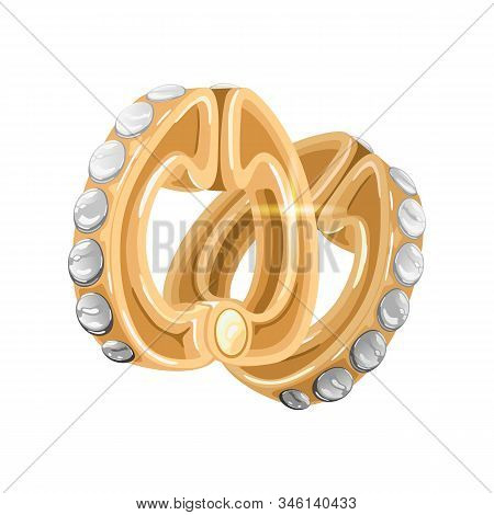 Elegant Yellow Gold Earrings With Shiny Diamonds. Luxury Earclips With Phianite Or Cubic Zirconia. V