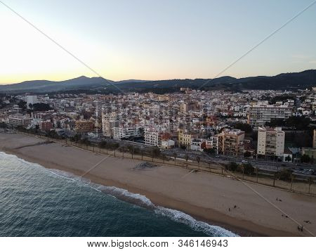 Aerial View Of Canet De Mar In El Maresme Coast, Catalonia, Spain