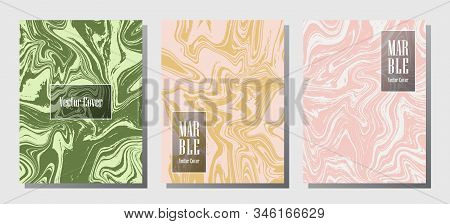 Flat Marble Prints, Vector Cover Design Templates. Fluid Marble Stone Texture Iinteriors Fashion Mag