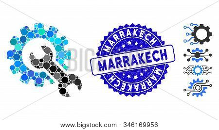 Mosaic Service Tools Icon And Rubber Stamp Watermark With Marrakech Text. Mosaic Vector Is Formed Wi