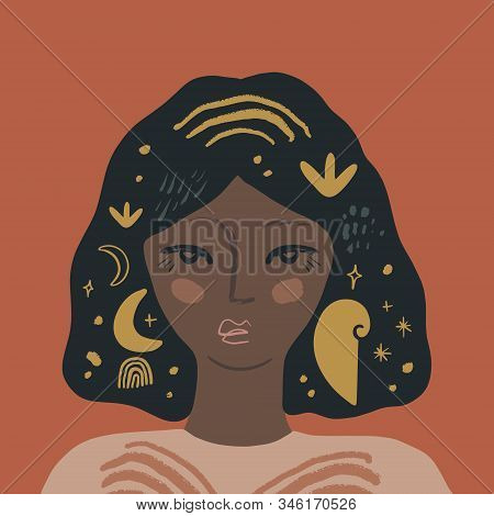 Plant Lady African American Magical Pretty Girl Elf Female Portrait Black Fairy Beauty Concept Woman