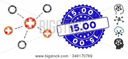 Mosaic Medical Links Icon And Grunge Stamp Seal With 15.00 Text. Mosaic Vector Is Composed With Medi