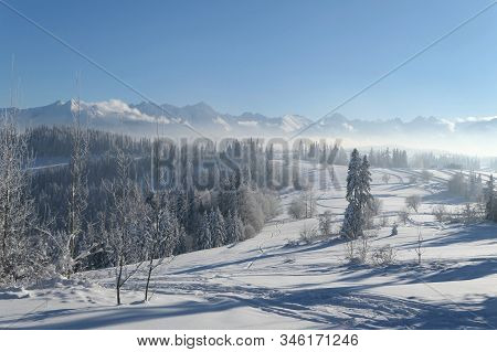 Winter Wonderland Tatra Mountains Landscape In Bialka Tatrzanska, Poland.