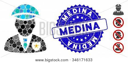 Mosaic Sheriff Icon And Grunge Stamp Seal With Medina Phrase. Mosaic Vector Is Created From Sheriff 