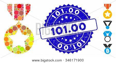 Mosaic Medal Icon And Rubber Stamp Seal With 101.00 Caption. Mosaic Vector Is Composed With Medal Ic