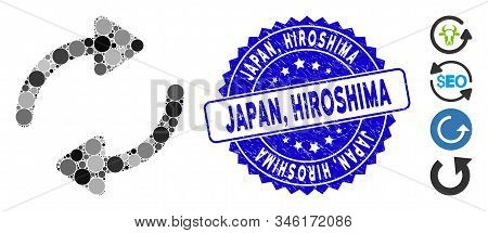 Mosaic Refresh Icon And Corroded Stamp Seal With Japan, Hiroshima Phrase. Mosaic Vector Is Designed 