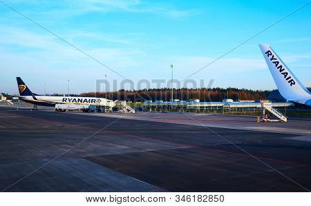 Modlin, Poland - November 17, 2019: Preparing For Boarding To Ryanair Plane In Warsaw Modlin Airport