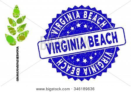Mosaic Wheat Ear Icon And Corroded Stamp Seal With Virginia Beach Phrase. Mosaic Vector Is Composed 