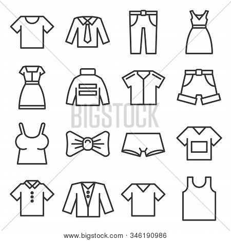 Clothing Icons Set On White Background. Line Style Vector