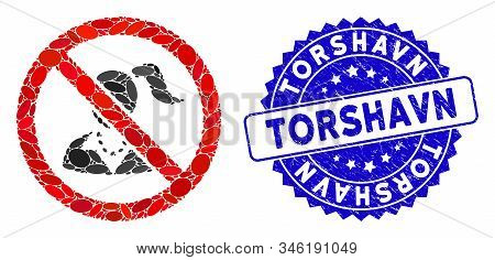 Mosaic No Girls Icon And Corroded Stamp Seal With Torshavn Phrase. Mosaic Vector Is Created With No 