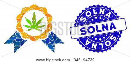 Mosaic Cannabis Legalize Icon And Rubber Stamp Watermark With Solna Text. Mosaic Vector Is Formed Wi