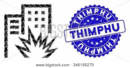 Mosaic House Terror Icon And Grunge Stamp Seal With Thimphu Caption. Mosaic Vector Is Created With H
