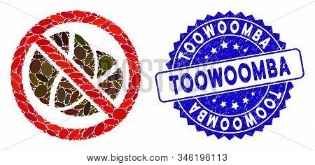 Mosaic No Caffeine Icon And Rubber Stamp Watermark With Toowoomba Phrase. Mosaic Vector Is Created W