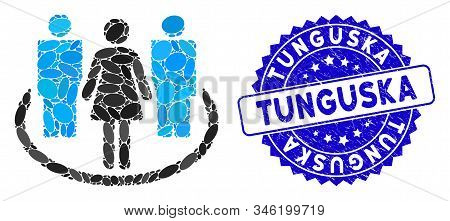 Mosaic Society Icon And Corroded Stamp Watermark With Tunguska Text. Mosaic Vector Is Created From S
