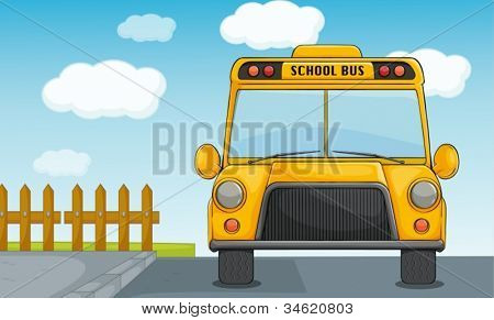 illustration of a school bus on road