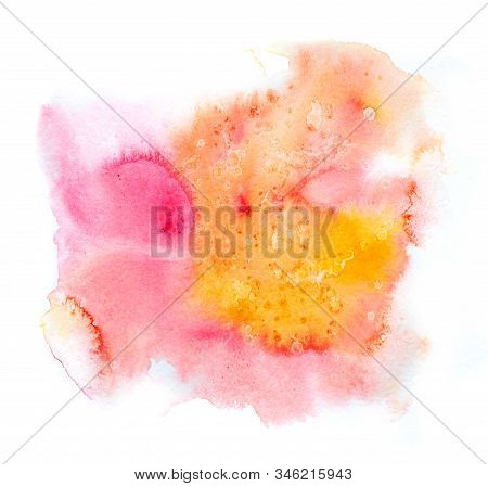 Bright Colorful Vibrant Hand Painted Isolated Watercolor Spot Splash On White Background In Red, Ora