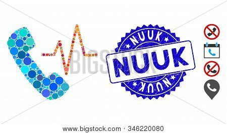 Mosaic Telephony Icon And Distressed Stamp Watermark With Nuuk Text. Mosaic Vector Is Created With T