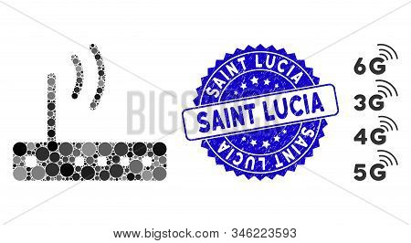 Mosaic Wi-fi Modem Icon And Rubber Stamp Seal With Saint Lucia Phrase. Mosaic Vector Is Composed Wit