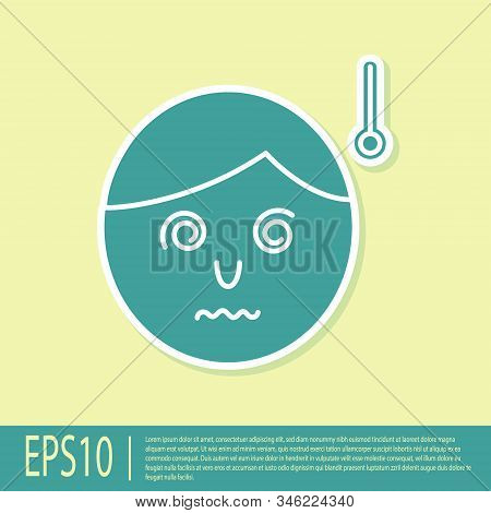 Green High Human Body Temperature Or Get Fever Icon Isolated On Yellow Background. Disease, Cold, Fl
