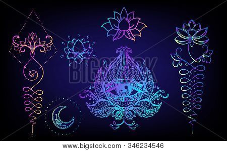 Sacred Geometry And Boo Symbol Set. Ayurveda Sign Of Harmony And Balance. Tattoo Design, Yoga. Poste