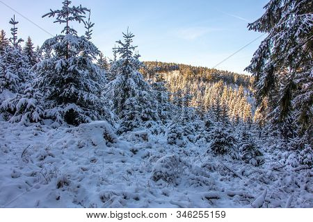 Beautiful Winter Landscape In The Ore Mountains On The Czech German Border On The Mountain Keilberg-