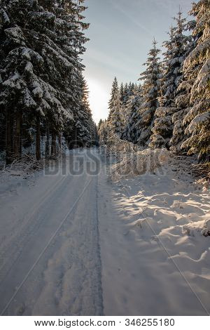 Beautiful Winter Landscape In The Ore Mountains On The Czech German Border On The Mountain Keilberg-
