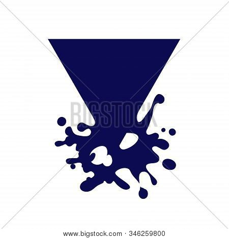 Dripping Triangle Dark Blue Icon. Liquid Paint Flows. Melted Logo. Current Paint, Stains. Mockup Of 