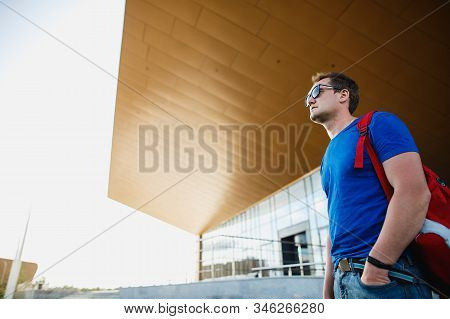 A Male Student Or Graduate Student Near A Modern University. Innopolis, Kazan