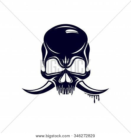 Devil Sign Horned Skull Vector Illustration Classic Style Tattoo, Dead Scull With Animal Horns.