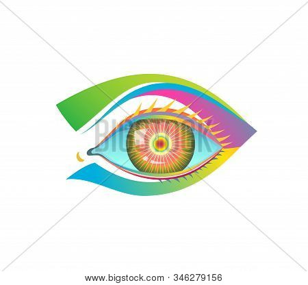 Human Eye Pop Art, Cyberpunk Vivid Brightly Colored Contemporary Color Blocks Modern Design.