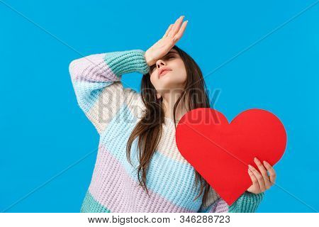 Passion, Feelings And Romance On Valentines Day Concept. Passionate Tender Attractive Woman In Love,
