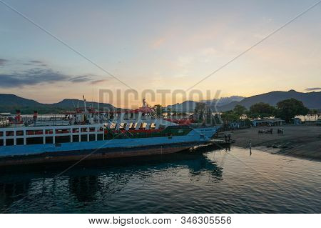 Banyuwangi, Indonesia - Januari 18, 2020 : Beautiful Morning At Ketapang Port Banyuwangi Indonesia