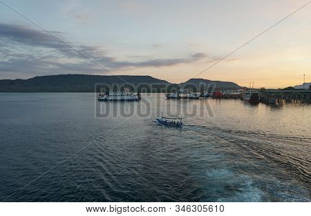 Banyuwangi, Indonesia - Januari 18, 2020 : Beautiful Morning At Ketapang Port Banyuwangi Indonesia
