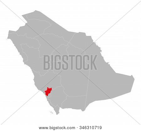 Al Bahah Province Highlighted On Saudi Arabia Political Map. Gray Background.